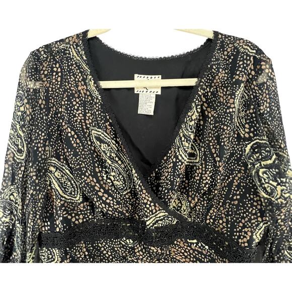 ICE Y2K Babydoll Top Womens L Black Silk Abstract Paisley Lined Boho Whimsygoth - Picture 5 of 16